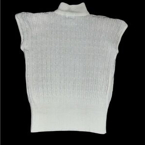 Vintage Dana Ashley large sleeveless ivory cable knit sweater top shoulder pads